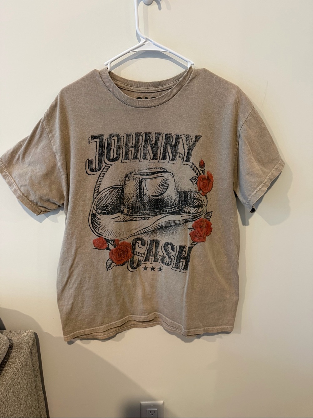Ash Johnny Cash Graphic Tee - Taupe with Red Roses